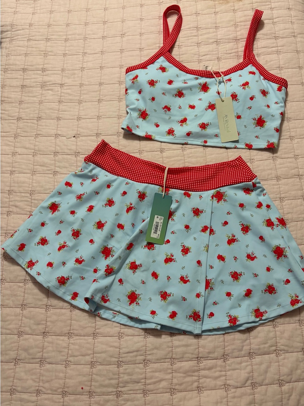 AS Revival by Altard State Top & Flared Skort active set in Light Blue and Red